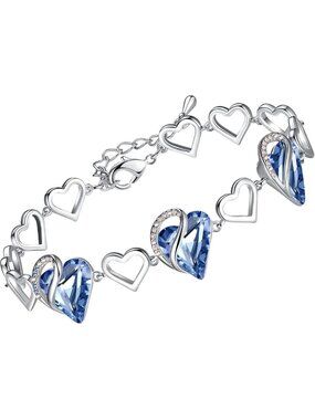 Infinity Love Heart Bracelet for Women - Birthstone Healing Crystal Jewelry, 7in